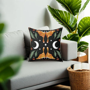 Orange Moon Moth Vegan Suede Pillow