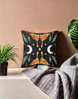 Orange Moon Moth Vegan Suede Pillow