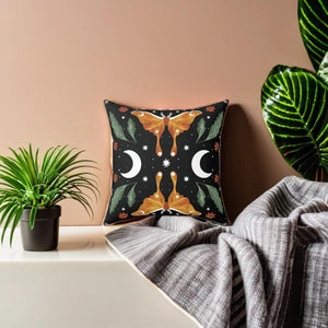 Orange Moon Moth Vegan Suede Pillow