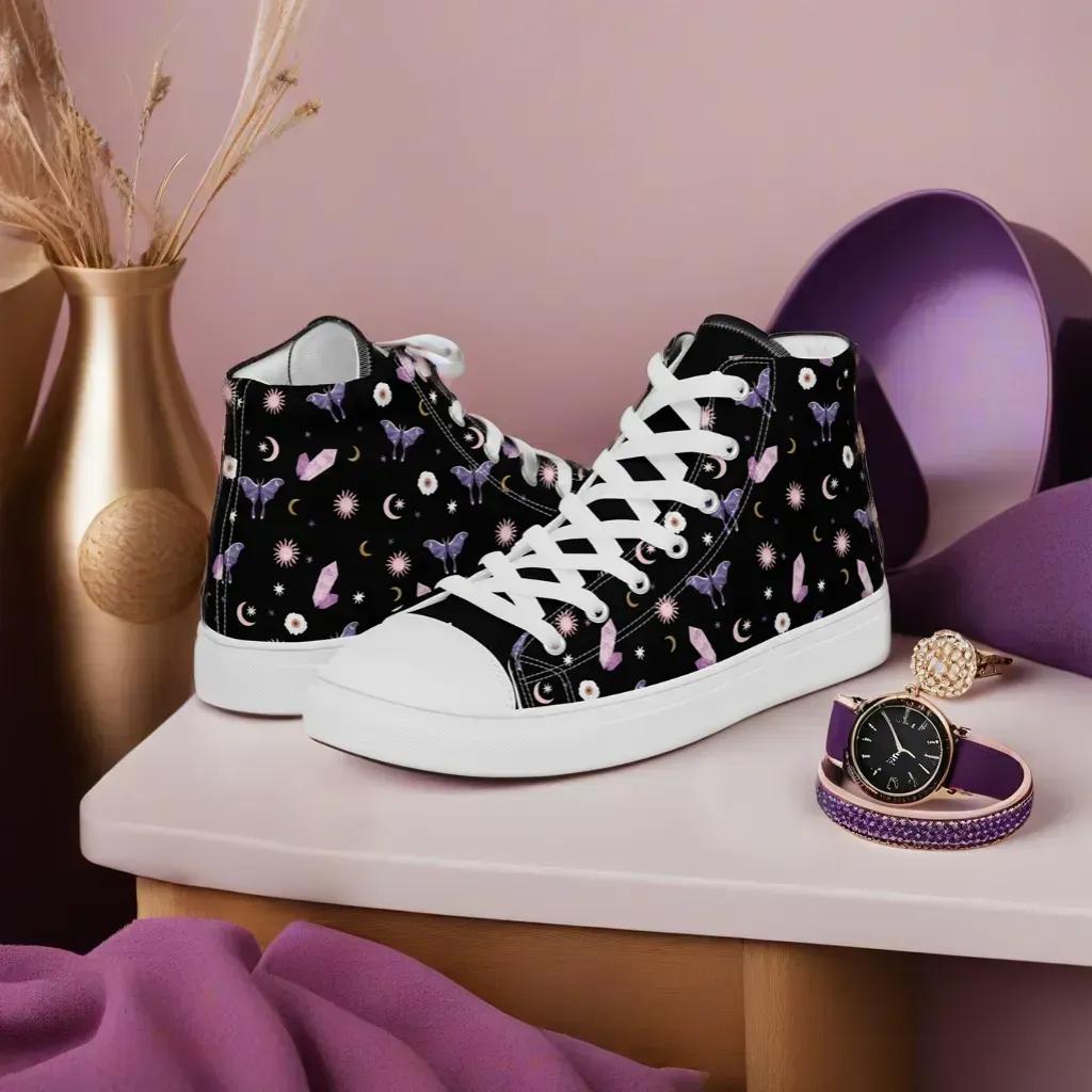 Black Crystal Moon Moth Hightop Sneakers