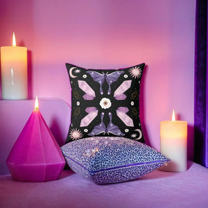 Purple Crystal Moth Vegan Suede Pillow