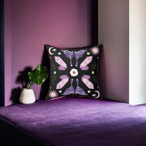 Purple Crystal Moth Vegan Suede Pillow