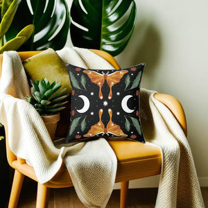 Orange Moon Moth Vegan Suede Pillow