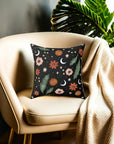 Orange Floral Vegan Suede Pillow