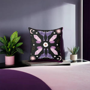 Purple Crystal Moth Vegan Suede Pillow