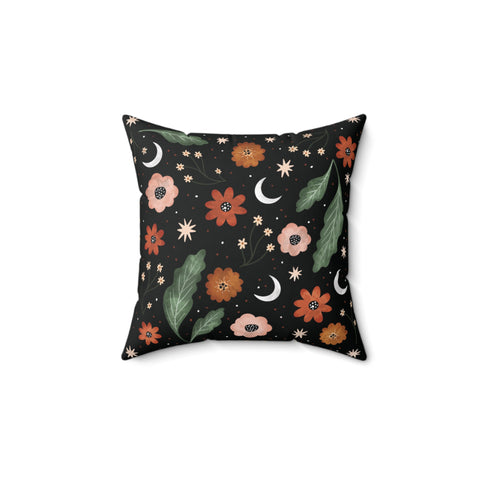 Orange Floral Vegan Suede Pillow