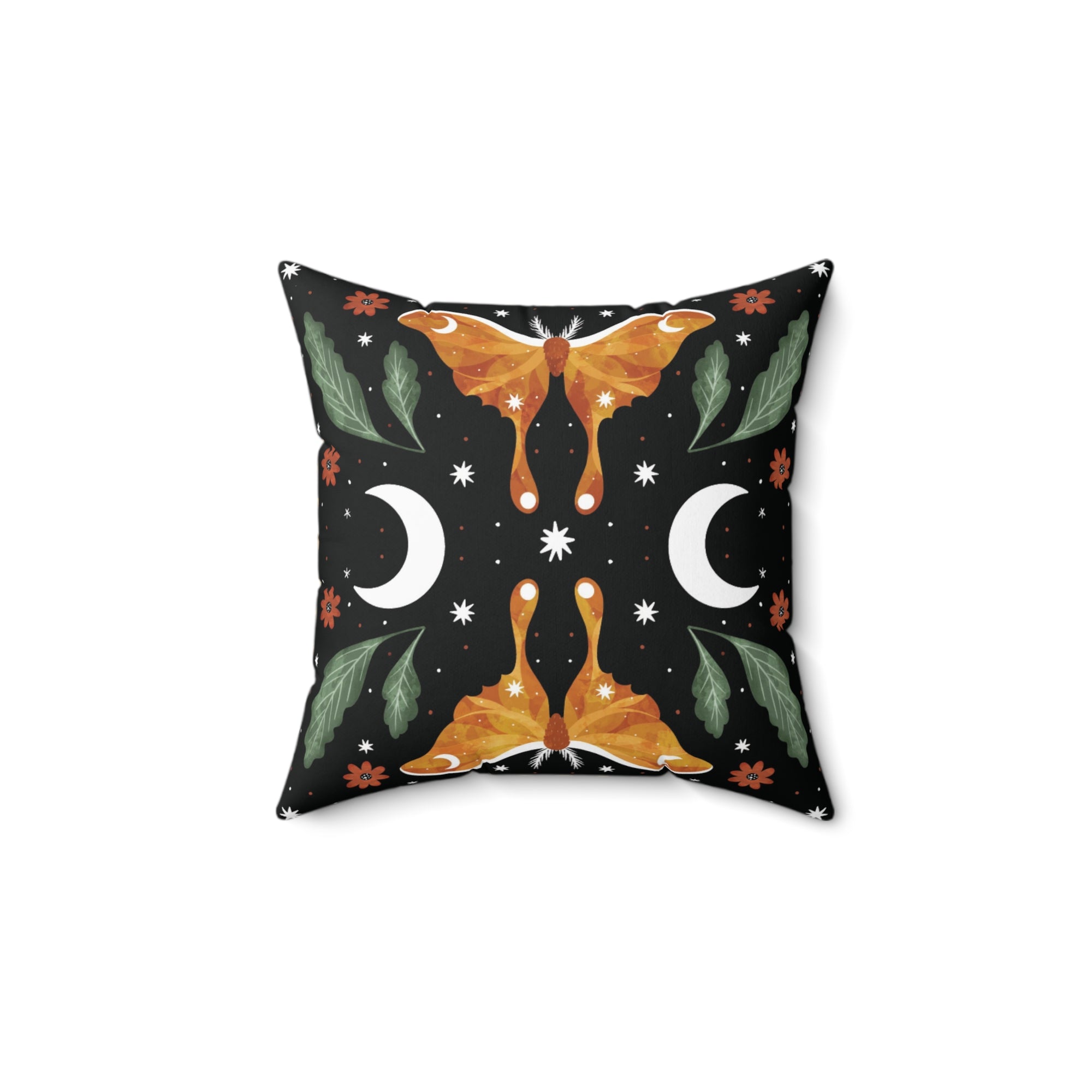 Orange Moon Moth Vegan Suede Pillow