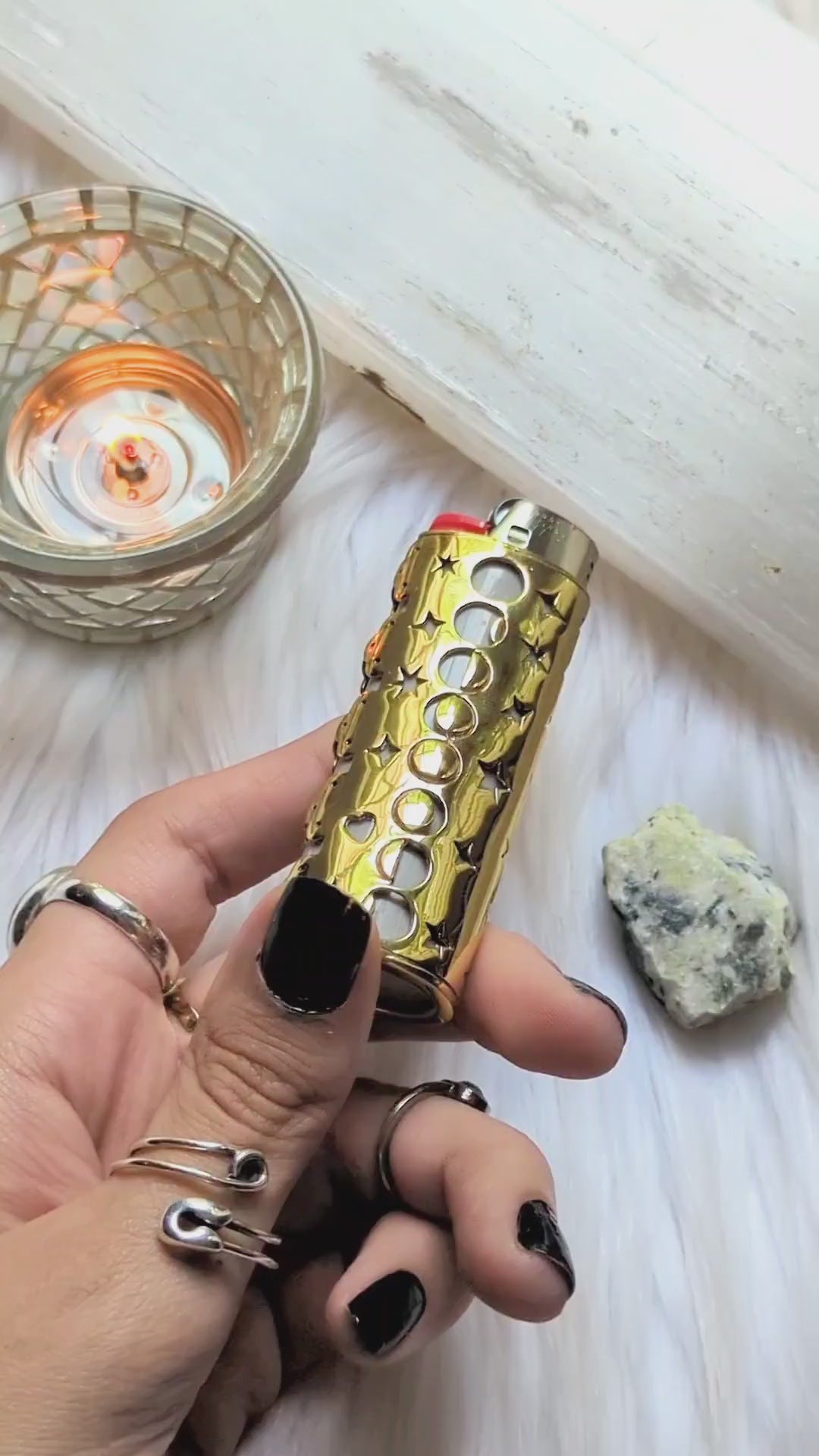 Brass Ritual Lighter Case with white background for divination video