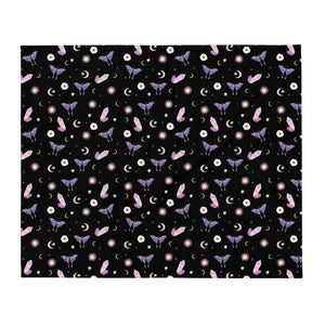 Black Crystal Moon Moth Throw Blanket