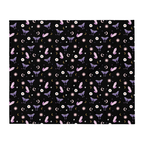 Black Crystal Moon Moth Throw Blanket