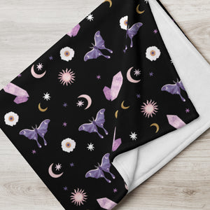 Black Crystal Moon Moth Throw Blanket