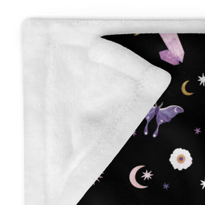 Black Crystal Moon Moth Throw Blanket