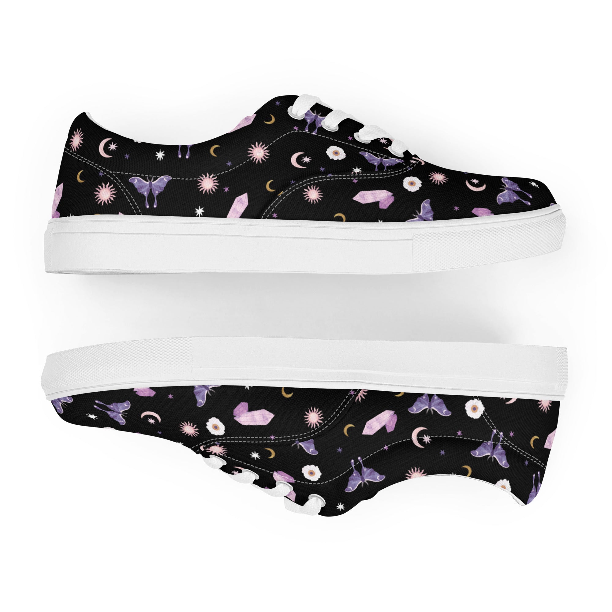 Black Crystal Moon Moth Lace-up Shoes