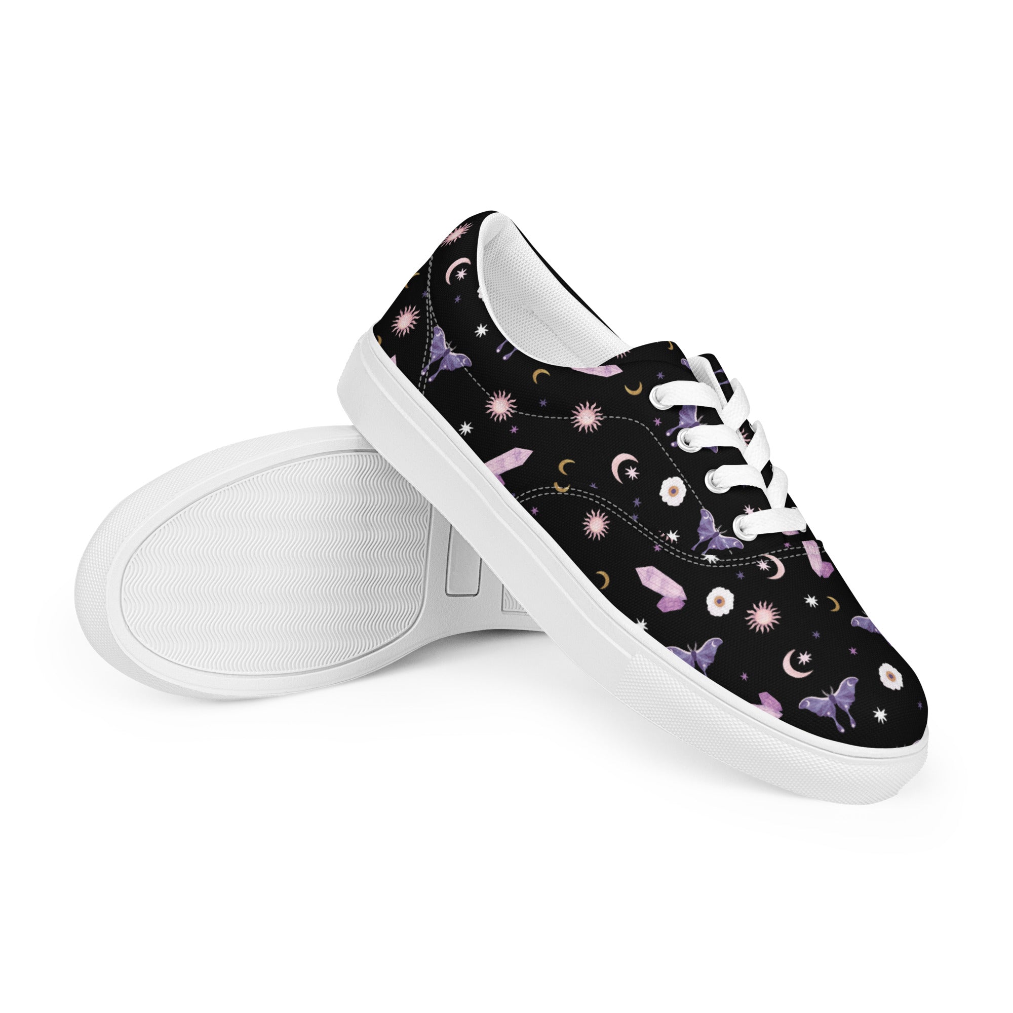 Black Crystal Moon Moth Lace-up Shoes