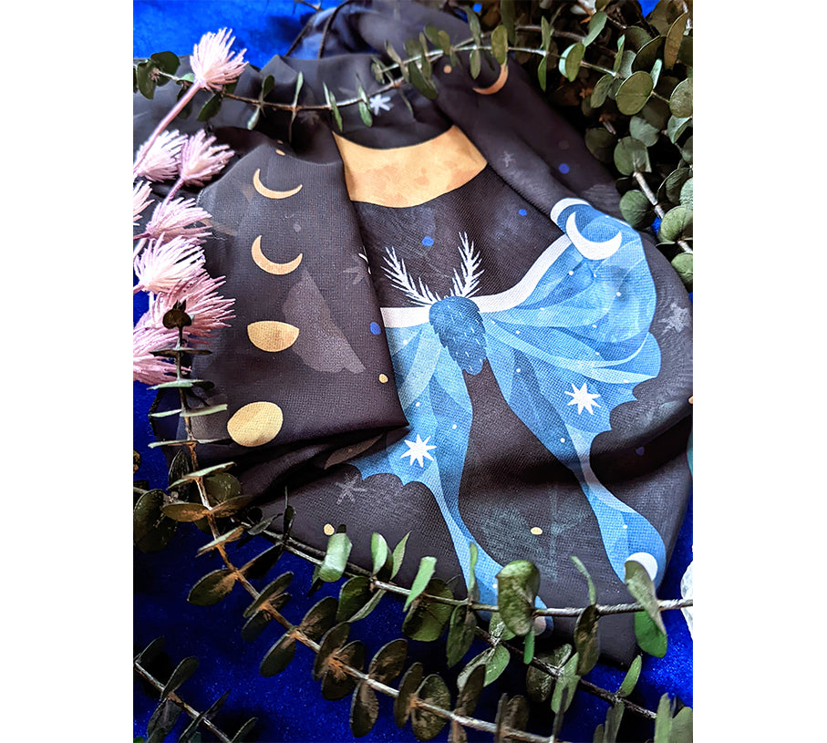 Midnight Garden Vegan Silk Scarf available at Goddess Provisions